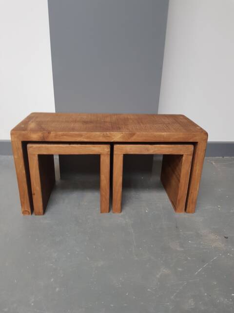 Rustic Solid Pine Nest Of Three Tables