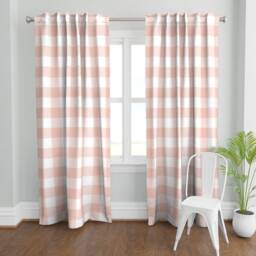 Blush Curtain Panel - Pink Buffalo Check Gingham Large Scale Picnic Rustic Custom Plaid By Sugarfresh - thumbnail 2