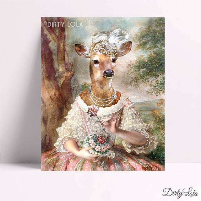 Deer Painting - Art Print Illustration Woodland Anthropomorphic Rococo French - image 1