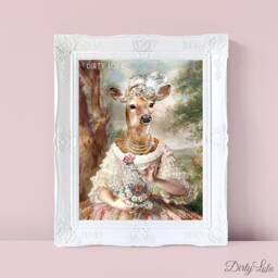 Deer Painting - Art Print Illustration Woodland Anthropomorphic Rococo French - thumbnail 2