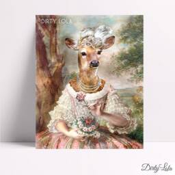 Deer Painting - Art Print Illustration Woodland Anthropomorphic Rococo French - thumbnail 1
