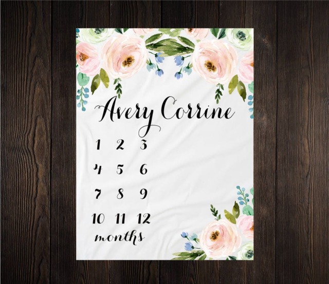 Baby Girl Milestone Blanket Month Growth Tracker Minky Fleece Custom Personalized Shower Gift Watercolor Floral Newborn - image 1