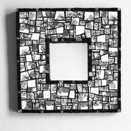 Black & White Picassiette Mosaic Mirror - Broken China Wall Art Handmade Recycled Ceramic Decor