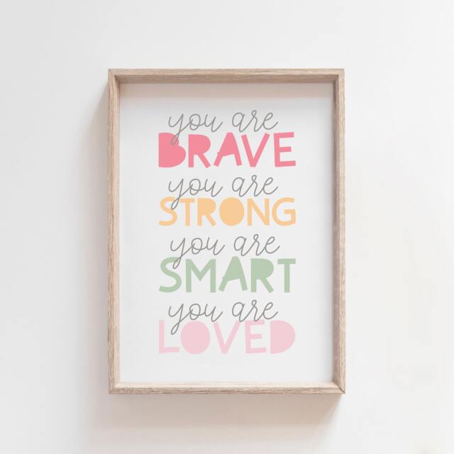 Girls Affirmation Print, I Am Pastel Nursery Bedroom Prints, Wall Art, Home Decor, Playroom Am Loved - image 1