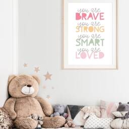 Girls Affirmation Print, I Am Pastel Nursery Bedroom Prints, Wall Art, Home Decor, Playroom Am Loved - thumbnail 2