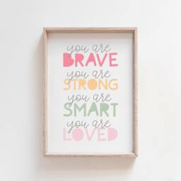 Girls Affirmation Print, I Am Pastel Nursery Bedroom Prints, Wall Art, Home Decor, Playroom Am Loved - thumbnail 1