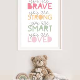 Girls Affirmation Print, I Am Pastel Nursery Bedroom Prints, Wall Art, Home Decor, Playroom Am Loved - thumbnail 3