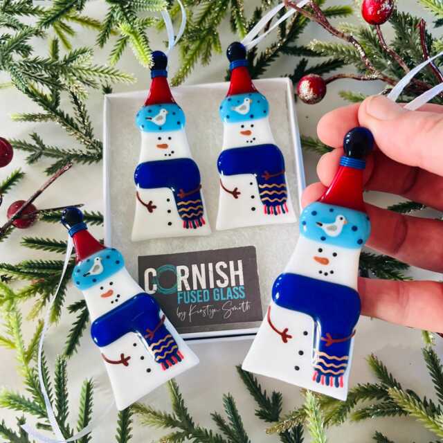 Fused Glass Seagull Snowman Christmas Decoration, Christmas, Snowman, Fused Cornwall - image 1