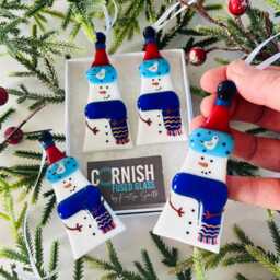 Fused Glass Seagull Snowman Christmas Decoration, Christmas, Snowman, Fused Cornwall - thumbnail 1