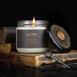 Book Of Spells Soy Candle - Chocolate Sandalwood Black Tea Scented Vegan Dark Academia Library Decor, Gothic Witchcraft Ritual Gift - thumbnail 2