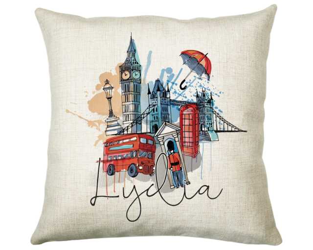 Personalised London City Watercolour Cushion Custom Design Gift Valentines Present - Landmark Pillow Cs313 - image 1