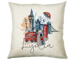 Personalised London City Watercolour Cushion Custom Design Gift Valentines Present - Landmark Pillow Cs313 - thumbnail 1
