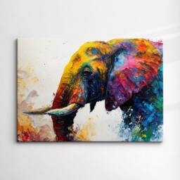 Elephant Animal Abstract Oil Painting Colourful Paint Splatter Style Wall Art Framed Canvas Poster Print, Home/Office Room Decor Gifts - thumbnail 3