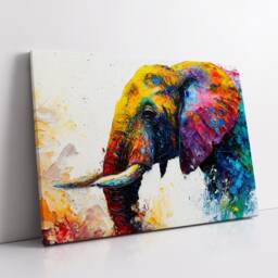 Elephant Animal Abstract Oil Painting Colourful Paint Splatter Style Wall Art Framed Canvas Poster Print, Home/Office Room Decor Gifts - thumbnail 2