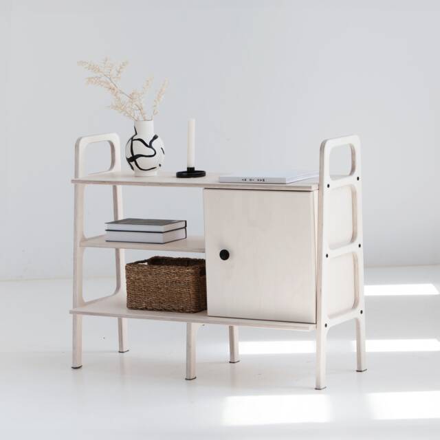 Wooden Mid Century Modern Sideboard Wide Ladder Bookshelf, Credenza, Customizable Colors - image 1