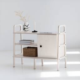 Wooden Mid Century Modern Sideboard Wide Ladder Bookshelf, Credenza, Customizable Colors - thumbnail 1