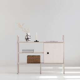Wooden Mid Century Modern Sideboard Wide Ladder Bookshelf, Credenza, Customizable Colors - thumbnail 2