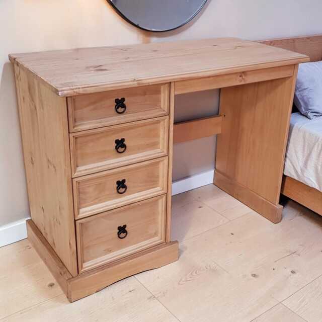 Solid Pine 4-Drawer Dressing Table Desk Rustic Wooden Vanity Computer Desk - image 1