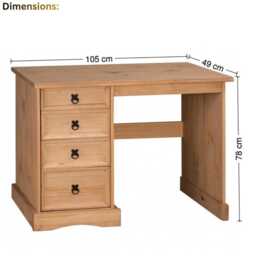 Solid Pine 4-Drawer Dressing Table Desk Rustic Wooden Vanity Computer Desk - thumbnail 4