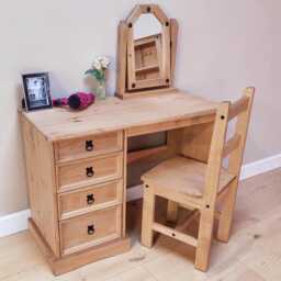 Solid Pine 4-Drawer Dressing Table Desk Rustic Wooden Vanity Computer Desk - thumbnail 3