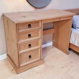 Solid Pine 4-Drawer Dressing Table Desk Rustic Wooden Vanity Computer Desk - thumbnail 1