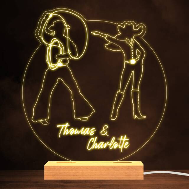 Cowboy & Cowgirl Western Warm White Lamp Personalised Gift Night Light - Bedroom - image 1