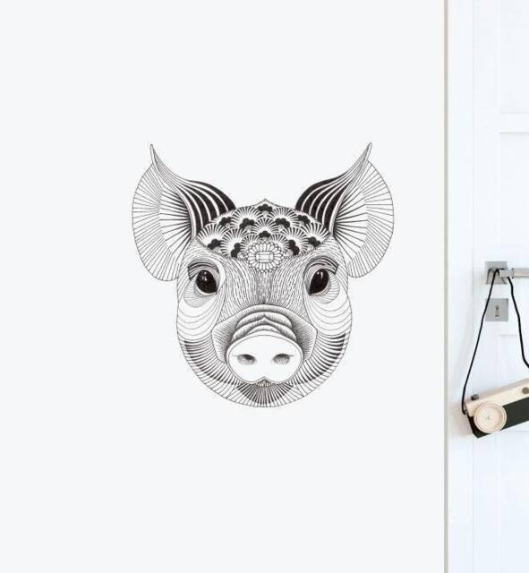 Wealthy Pig Wall Sticker Decal - Illustration Stickers, Animals Decals, Home Decor, Art, Illustrations