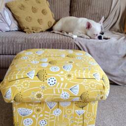 World Map Fabric Footstool Antique Cream Or Azure Blue Globe Pouffe Hassock - thumbnail 4
