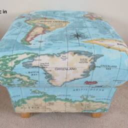 World Map Fabric Footstool Antique Cream Or Azure Blue Globe Pouffe Hassock - thumbnail 2