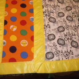 Safari Animal Flannel Receiving Blanket. Yellow Satin Binding, Lion Stitched in Center, Blanket, Baby Free Shipping - thumbnail 2