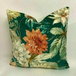 Sanderson - Dahlia & Rosehip Velvets Teal/Russet Cushion Cover Throw Pillow Designer Home Decor - thumbnail 1