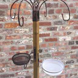 Wooden Wild Bird Station With Metal Hooks & Water Feeder Mesh Dishes - thumbnail 2