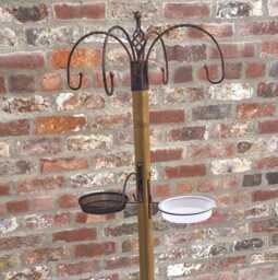 Wooden Wild Bird Station With Metal Hooks & Water Feeder Mesh Dishes - thumbnail 1