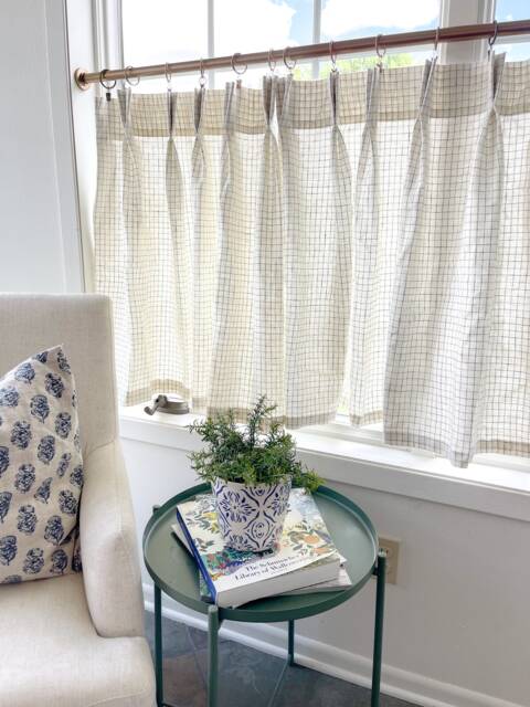 Pleated Cafe Curtain Cream Linen Windowpane Plaid - image 1