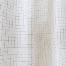 Pleated Cafe Curtain Cream Linen Windowpane Plaid - thumbnail 2