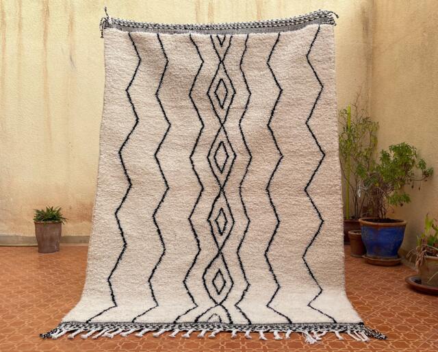 Handmade Moroccan Wool Rug Geometric Berber Design, Black & White - image 1