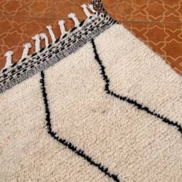Handmade Moroccan Wool Rug Geometric Berber Design, Black & White - thumbnail 4