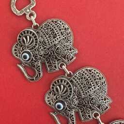 Triple Elephant Evil Eye Wall Hanging, Filigree Good Luck Charm, Turkish Nazar Bead, Protection Amulet, Boho Home Decor, New Gift - thumbnail 2