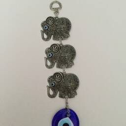 Triple Elephant Evil Eye Wall Hanging, Filigree Good Luck Charm, Turkish Nazar Bead, Protection Amulet, Boho Home Decor, New Gift - thumbnail 4