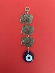 Triple Elephant Evil Eye Wall Hanging, Filigree Good Luck Charm, Turkish Nazar Bead, Protection Amulet, Boho Home Decor, New Gift - thumbnail 1