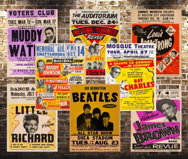 Vintage 1950S-1960S Rock & Roll Concert Posters The Beatles, James Brown, Ray Charles, Little Richard, Rolling Stones - image 1