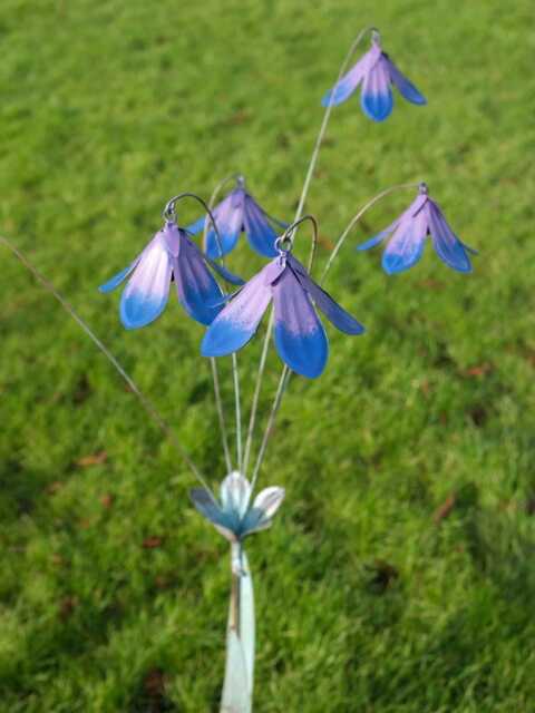Blue Purple Metal Flower Stake Verdigris Stem Garden Ornament Decor Gift Floral - image 1