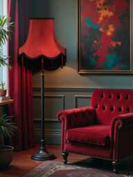 Traditional Burgundy Red Dupion Fabric Lampshade Scalloped Black Braid Tassel Trim