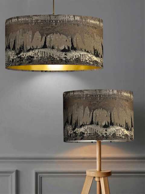 New Luxury Exclusive Range Inca Bronze Fabric Drum Abstract Design Lamp Shade Pendant Light With Metallic Lining - image 1