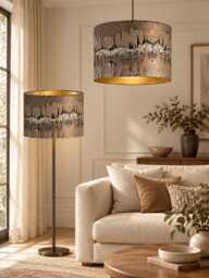 New Luxury Exclusive Range Inca Bronze Fabric Drum Abstract Design Lamp Shade Pendant Light With Metallic Lining