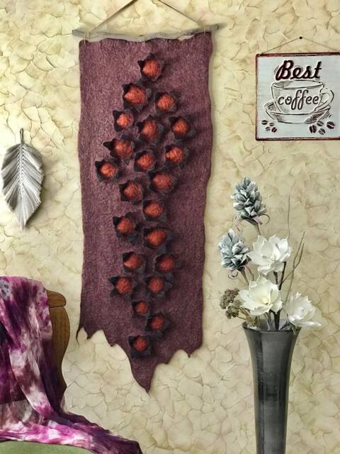 Felt Wall Hanging Lamb Wool & Viscose Home Decor With Driftwood - image 1