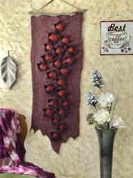 Felt Wall Hanging Lamb Wool & Viscose Home Decor With Driftwood - thumbnail 1