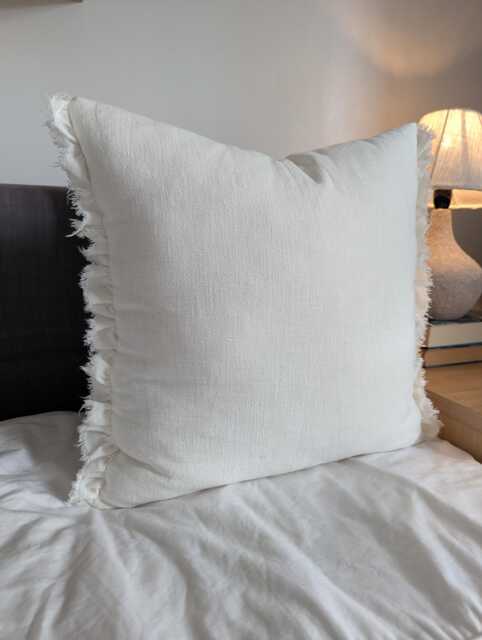 Handmade Creamy White Linen Cushion Cover Frayed Edges Minimalist Pillow - image 1