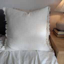 Handmade Creamy White Linen Cushion Cover Frayed Edges Minimalist Pillow - thumbnail 3