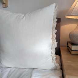 Handmade Creamy White Linen Cushion Cover Frayed Edges Minimalist Pillow - thumbnail 2